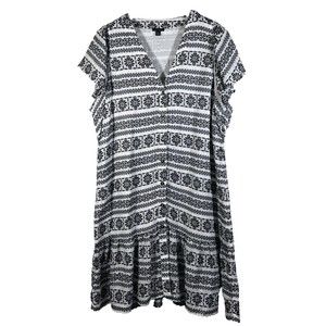 Ann Taylor Dobby Flutter Sleeve Women White Black Casual Dress Size M